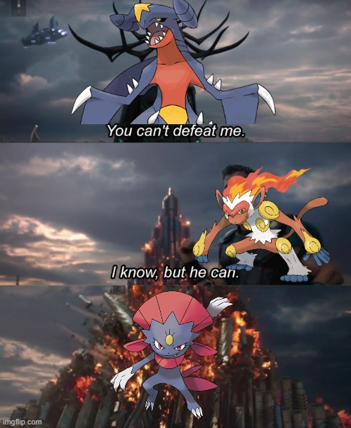 cynthia garchomp still scary | image tagged in you can't defeat me | made w/ Imgflip meme maker