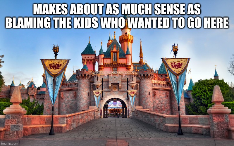 Disneyland | MAKES ABOUT AS MUCH SENSE AS BLAMING THE KIDS WHO WANTED TO GO HERE | image tagged in disneyland | made w/ Imgflip meme maker