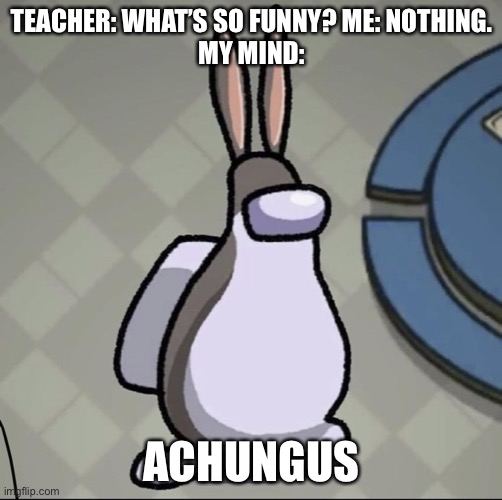 Amchung Us | TEACHER: WHAT’S SO FUNNY? ME: NOTHING.
MY MIND: ACHUNGUS | image tagged in amchung us | made w/ Imgflip meme maker