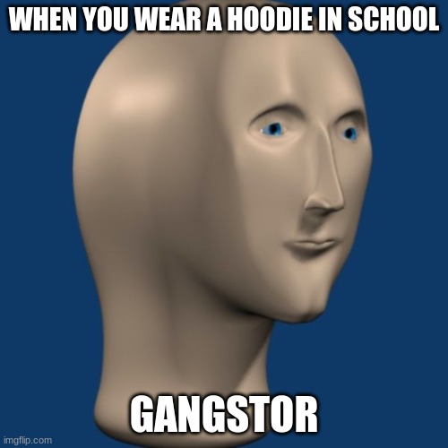 stop right there Criminal scum, you have violated the law | WHEN YOU WEAR A HOODIE IN SCHOOL; GANGSTOR | image tagged in meme man | made w/ Imgflip meme maker
