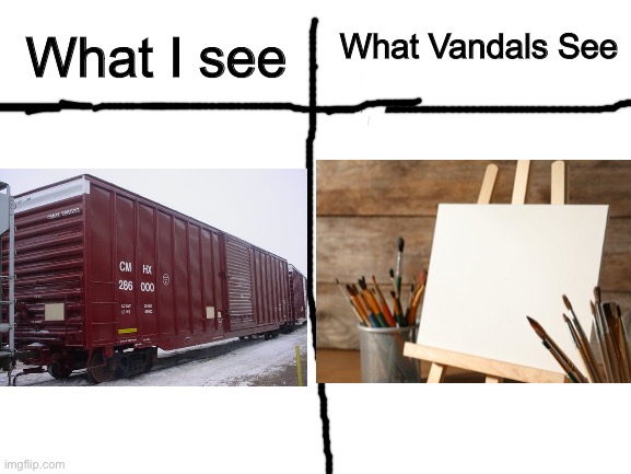 graffiti |  What Vandals See; What I see | image tagged in trains,funny,memes,vandalism,graffiti | made w/ Imgflip meme maker