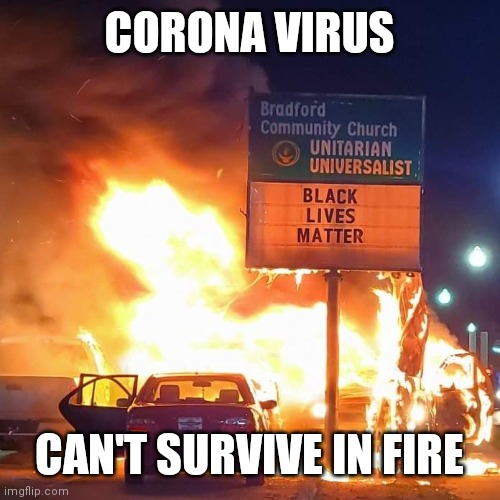 Black Lives Matter | CORONA VIRUS CAN'T SURVIVE IN FIRE | image tagged in black lives matter | made w/ Imgflip meme maker