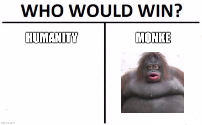 Who Would Win? Meme | HUMANITY; MONKE | image tagged in memes,who would win,humanity,monke | made w/ Imgflip meme maker