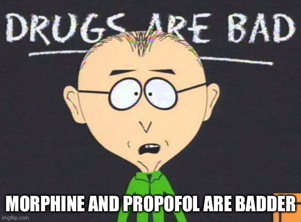Drugs= bad | MORPHINE AND PROPOFOL ARE BADDER | image tagged in drugs are bad,morphine,heroin,propofol | made w/ Imgflip meme maker