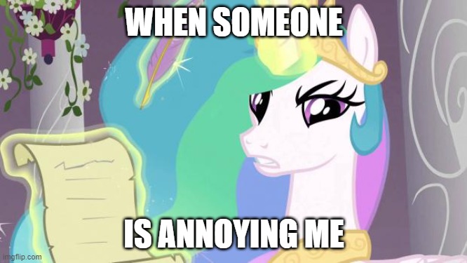 Princess Celestia angry | WHEN SOMEONE; IS ANNOYING ME | image tagged in princess celestia angry | made w/ Imgflip meme maker