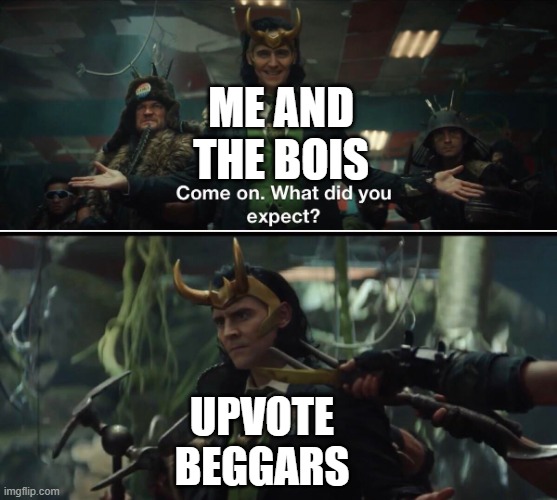 Like seriously what did you expect, NOT to get called out on it? | ME AND THE BOIS; UPVOTE BEGGARS | image tagged in what did you expect,loki,upvote begars suck,memes,funny,dastarminers awesome memes | made w/ Imgflip meme maker