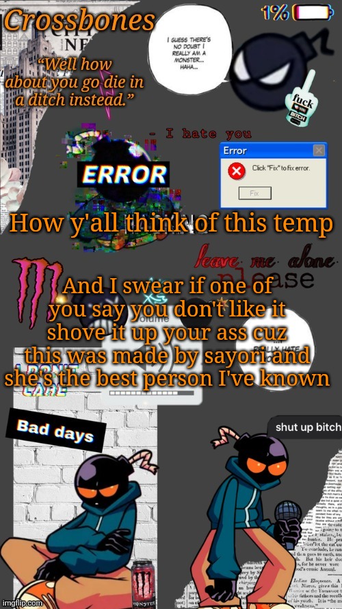Crossbones whitty temp ty sayori my bff | How y'all think of this temp; And I swear if one of you say you don't like it shove it up your ass cuz this was made by sayori and she's the best person I've known | image tagged in crossbones whitty temp ty sayori my bff | made w/ Imgflip meme maker