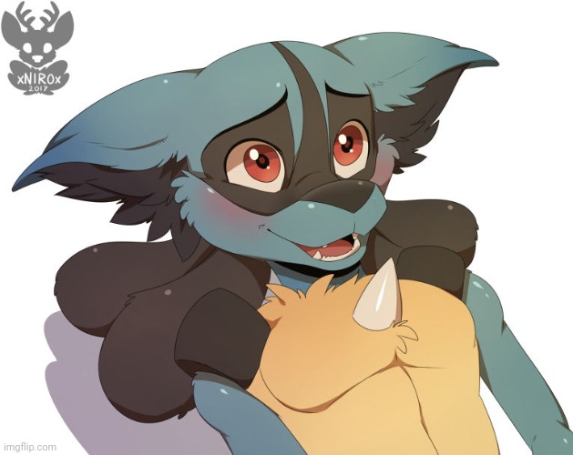 Lucario by XNiroX | image tagged in lucario,pokemon,disney,art style,furry,blushing | made w/ Imgflip meme maker