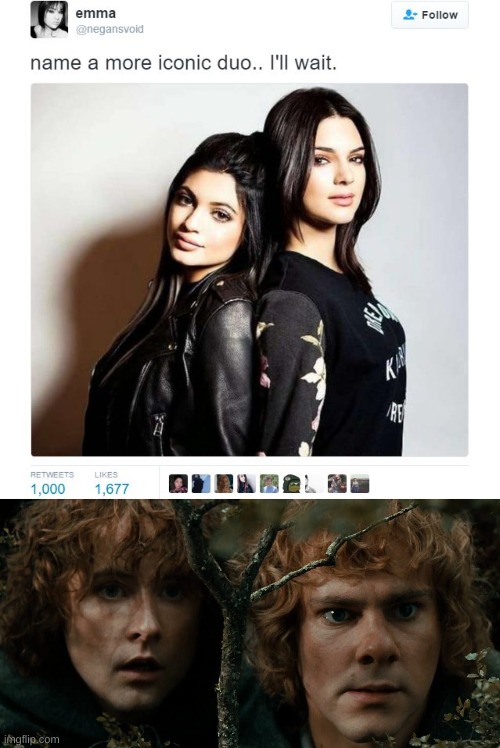 Merry and Pippin. I couldn't find a better image lol | image tagged in name a more iconic duo | made w/ Imgflip meme maker