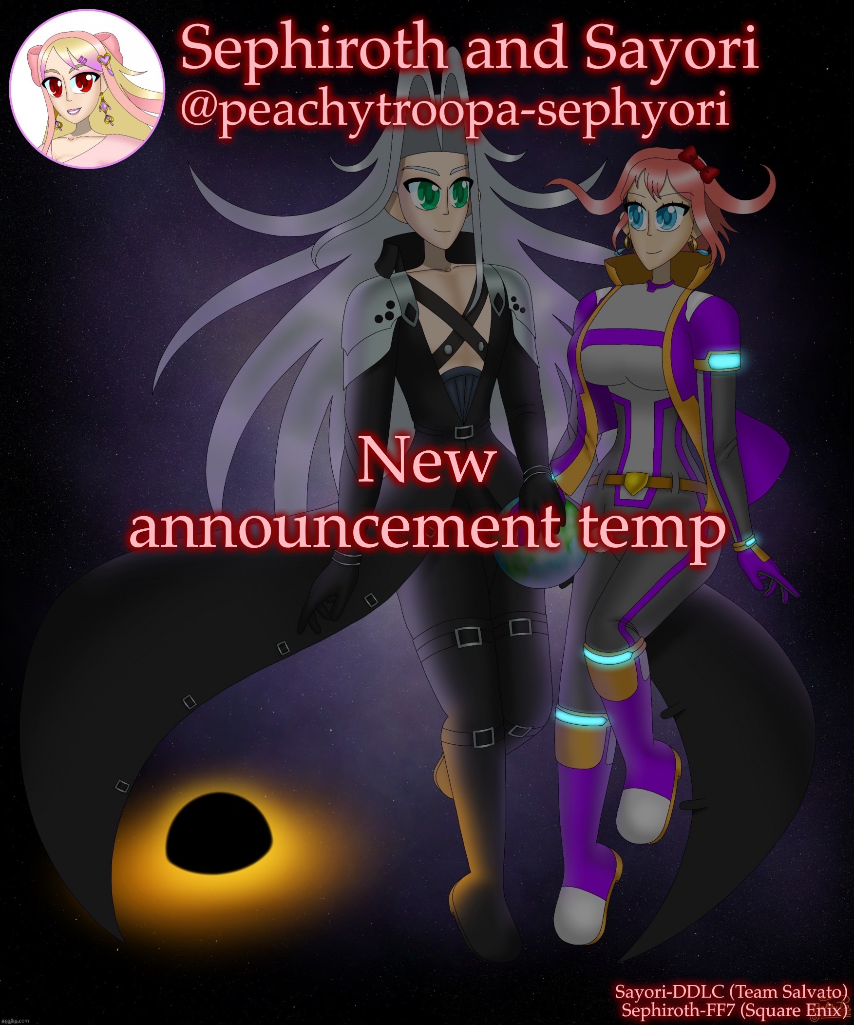 Sayori and Sephiroth | New announcement temp | image tagged in sayori and sephiroth | made w/ Imgflip meme maker