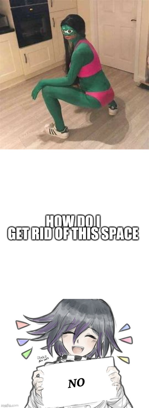 kokichi go no! | GET RID OF THIS SPACE; HOW DO I | image tagged in bruh,deltus yeetus | made w/ Imgflip meme maker