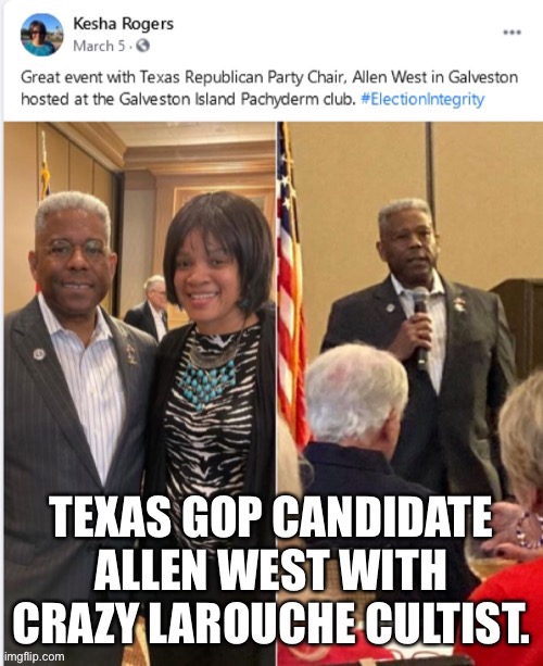 Colonel West poses with Lyndon LaRouche staffer | image tagged in colonel sanders,allen west,texas,larouche | made w/ Imgflip meme maker