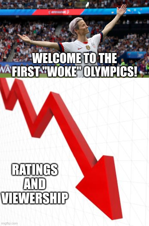 They say "If you don't like it, don't watch", to which I reply "OK" | WELCOME TO THE FIRST "WOKE" OLYMPICS! RATINGS AND VIEWERSHIP | image tagged in megan rapinoe victory,down chart | made w/ Imgflip meme maker
