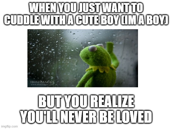 I want to be loved :( | WHEN YOU JUST WANT TO CUDDLE WITH A CUTE BOY (IM A BOY); BUT YOU REALIZE YOU'LL NEVER BE LOVED | image tagged in blank white template,memes,sad,lgbtq | made w/ Imgflip meme maker