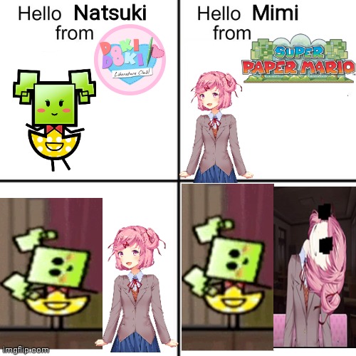 An Obscure Reference from a 2007 Game | Mimi; Natsuki | image tagged in hello person from,super mario,doki doki literature club,horror | made w/ Imgflip meme maker