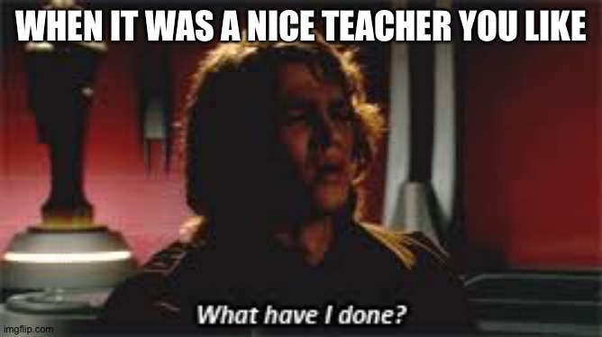 What Have I done? | WHEN IT WAS A NICE TEACHER YOU LIKE | image tagged in what have i done | made w/ Imgflip meme maker