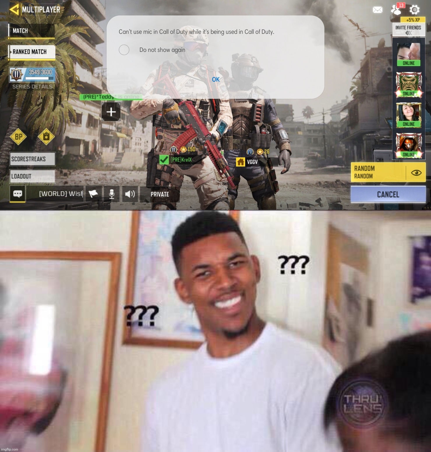 Call of duty | image tagged in black guy confused,call of duty | made w/ Imgflip meme maker