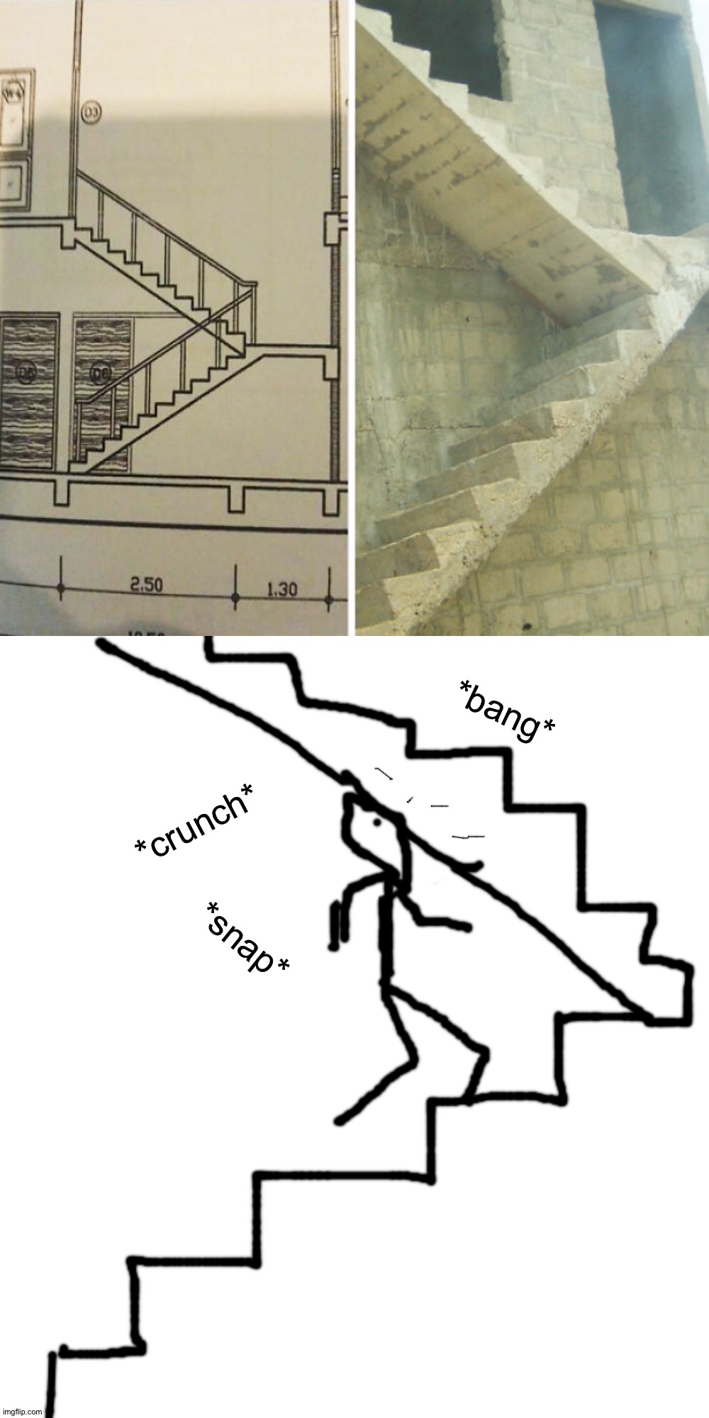 Imagine walking up those stairs | *bang*; *crunch*; *snap* | image tagged in memes,blank transparent square,funny,funny memes,you had one job,wtf | made w/ Imgflip meme maker