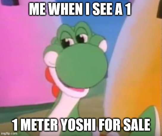 Please give me 348723 one meter yoshis | ME WHEN I SEE A 1; 1 METER YOSHI FOR SALE | image tagged in perverted yoshi | made w/ Imgflip meme maker
