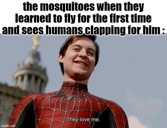 hold up- |  the mosquitoes when they learned to fly for the first time and sees humans clapping for him : | image tagged in mosquitoes,memes,funny,gifs,not really a gif,oh wow are you actually reading these tags | made w/ Imgflip meme maker