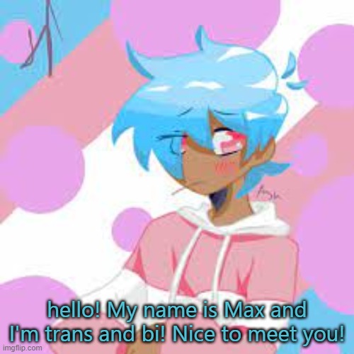 *not my art* | hello! My name is Max and I'm trans and bi! Nice to meet you! | image tagged in not my art | made w/ Imgflip meme maker