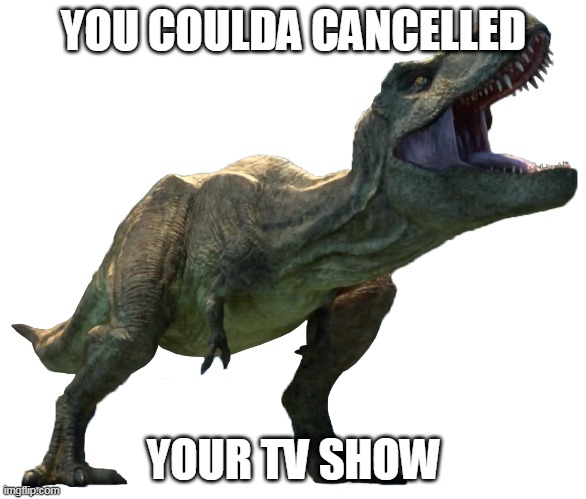 t roof | YOU COULDA CANCELLED; YOUR TV SHOW | image tagged in t roof | made w/ Imgflip meme maker