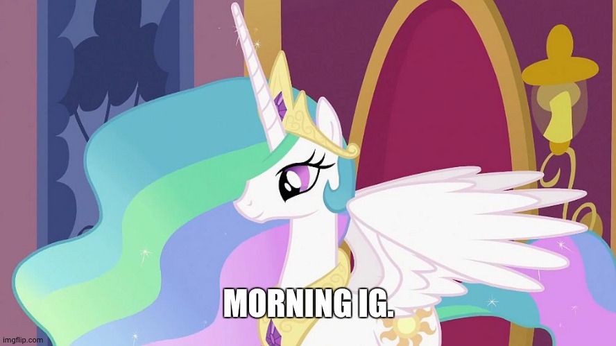 hsbsksbdjebrksiwvwidubrkfidb | MORNING IG. | image tagged in princess celestia | made w/ Imgflip meme maker