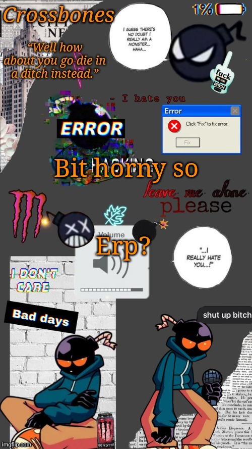 Crossbones whitty temp ty sayori my bff | Bit horny so; Erp? | image tagged in crossbones whitty temp ty sayori my bff | made w/ Imgflip meme maker