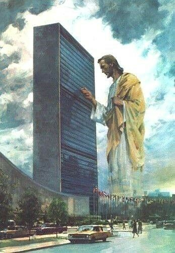 GIANT JESUS AT U.N. HEADQUARTERS Blank Meme Template