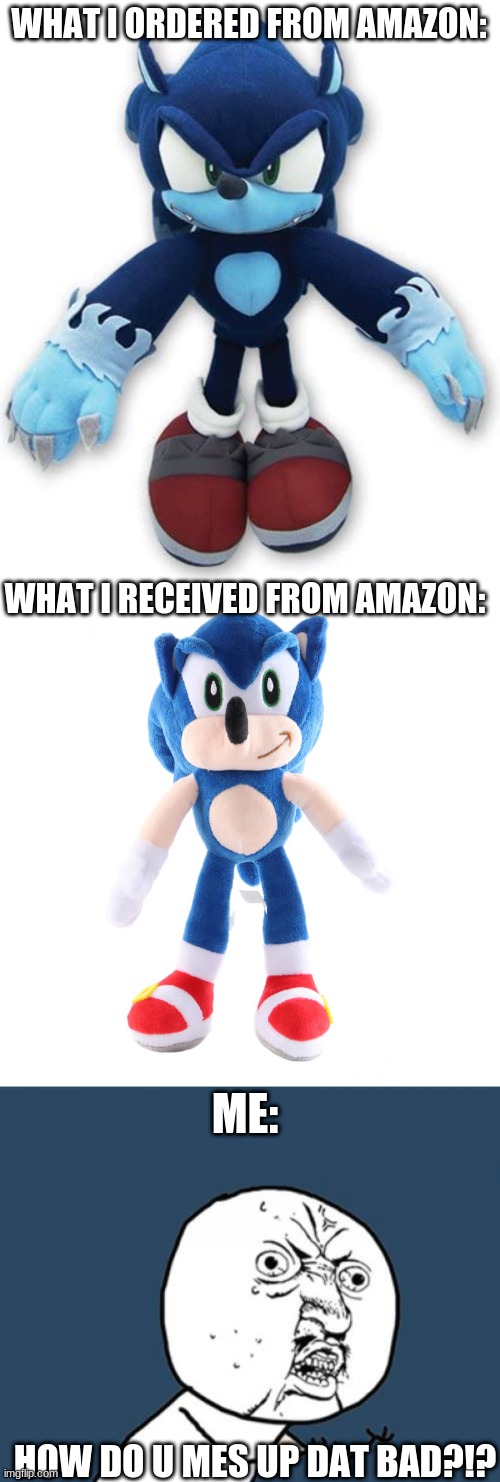 This is Why I Dislike Online shopping + This Happend to me | WHAT I ORDERED FROM AMAZON:; WHAT I RECEIVED FROM AMAZON:; ME:; HOW DO U MES UP DAT BAD?!? | image tagged in memes,amazon,online shopping,sonic,reeeee,you had one job | made w/ Imgflip meme maker
