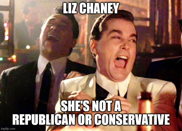 Good Fellas Hilarious Meme | LIZ CHANEY SHE'S NOT A REPUBLICAN OR CONSERVATIVE | image tagged in memes,good fellas hilarious | made w/ Imgflip meme maker
