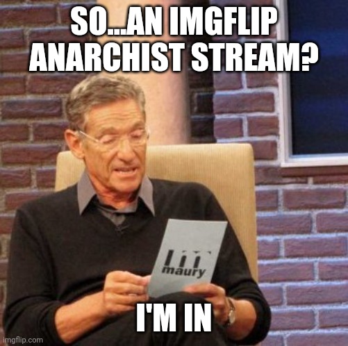 I pledge myself to madness. Chaos. And all other forms of insanity | SO...AN IMGFLIP ANARCHIST STREAM? I'M IN | image tagged in memes,maury lie detector | made w/ Imgflip meme maker