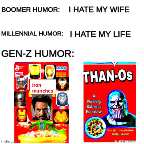 marvel cereal | image tagged in boomer humor millennial humor gen-z humor | made w/ Imgflip meme maker