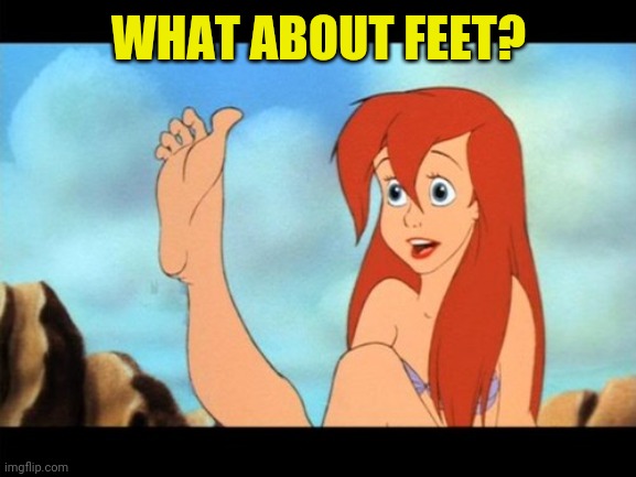 Ariel feet | WHAT ABOUT FEET? | image tagged in ariel feet | made w/ Imgflip meme maker