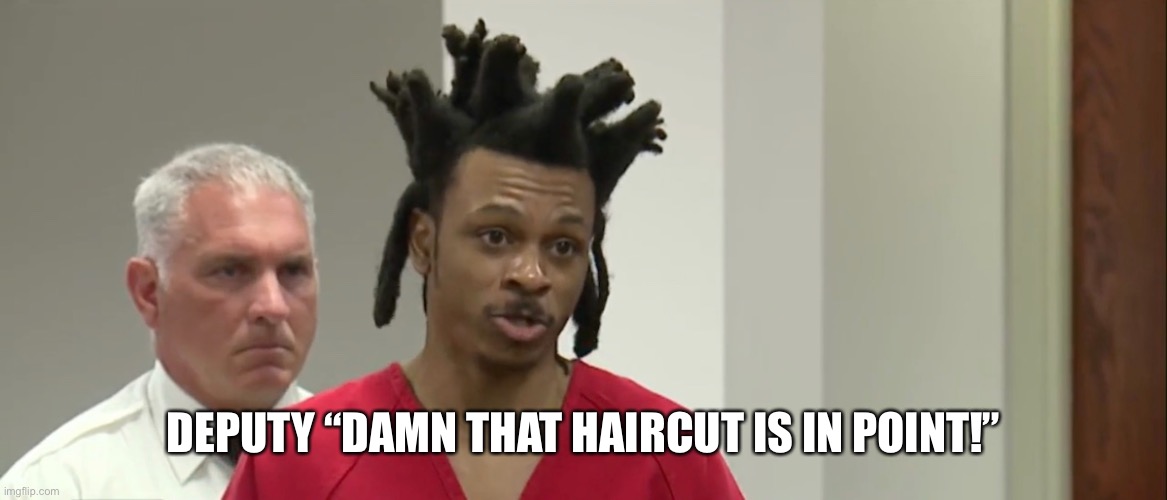 Dreads,  hair cut | DEPUTY “DAMN THAT HAIRCUT IS IN POINT!” | image tagged in dreadship hop hair,funny memes | made w/ Imgflip meme maker