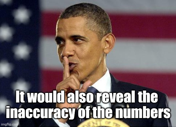 Obama Shhhhh | It would also reveal the 
inaccuracy of the numbers | image tagged in obama shhhhh | made w/ Imgflip meme maker