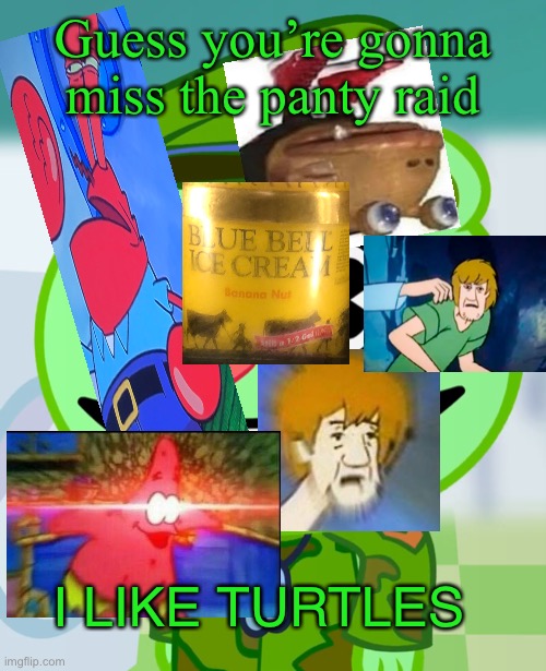 Flippy Smiles (HTF) | Guess you’re gonna miss the panty raid I LIKE TURTLES | image tagged in flippy smiles htf | made w/ Imgflip meme maker