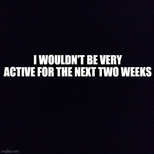 Black screen  | I WOULDN'T BE VERY ACTIVE FOR THE NEXT TWO WEEKS | image tagged in black screen | made w/ Imgflip meme maker