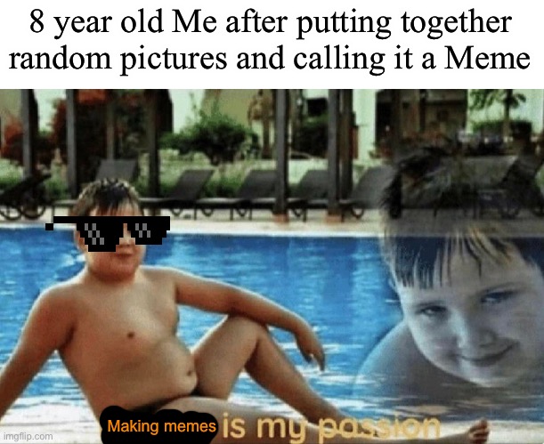True story | 8 year old Me after putting together random pictures and calling it a Meme; Making memes | image tagged in fitness is my passion | made w/ Imgflip meme maker