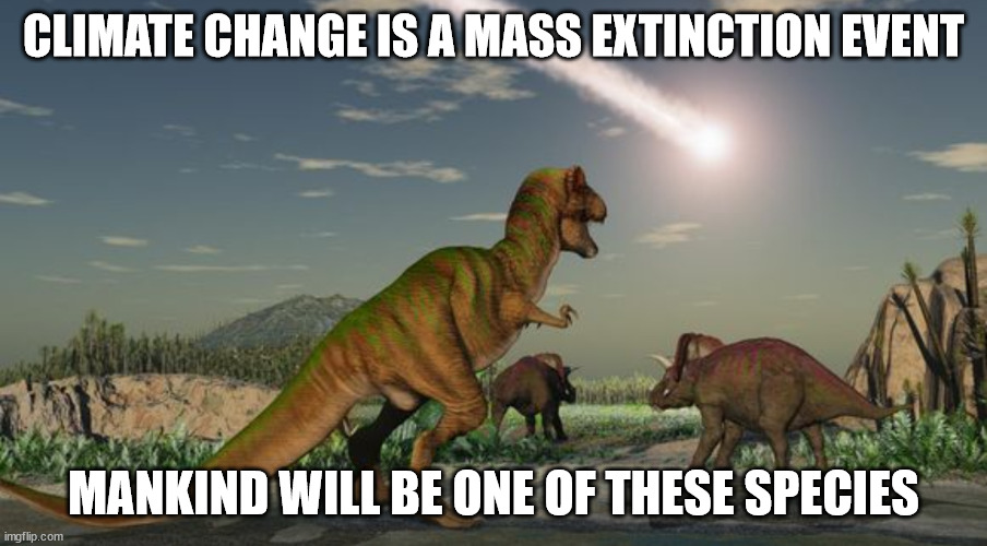 Mass extinction event | CLIMATE CHANGE IS A MASS EXTINCTION EVENT; MANKIND WILL BE ONE OF THESE SPECIES | image tagged in climate change,climate,fun,future,children | made w/ Imgflip meme maker