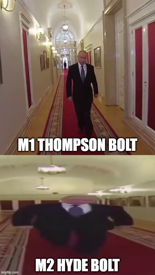 I've been watching a lot of Forgotten Weapons lately. | M1 THOMPSON BOLT; M2 HYDE BOLT | image tagged in thompson,hyde,smg,ww2,forgotten weapons | made w/ Imgflip meme maker