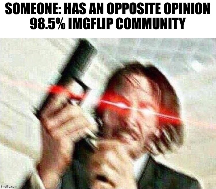 Sadly true | SOMEONE: HAS AN OPPOSITE OPINION
98.5% IMGFLIP COMMUNITY | image tagged in john wick,memes,funny,funny memes,imgflip,so true memes | made w/ Imgflip meme maker