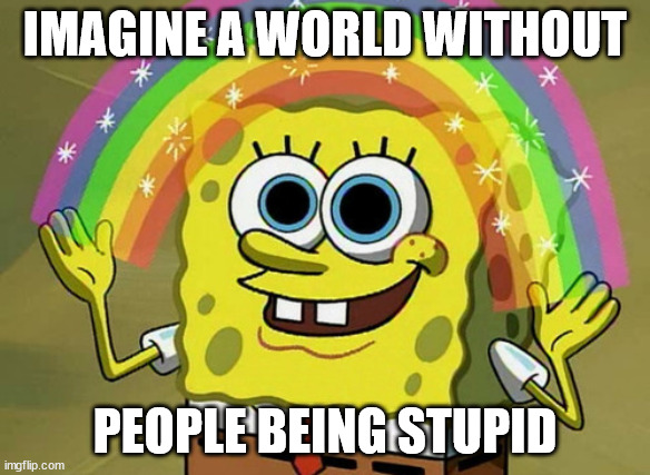 Yeah try, nice try mate. | IMAGINE A WORLD WITHOUT; PEOPLE BEING STUPID | image tagged in memes,imagination spongebob | made w/ Imgflip meme maker