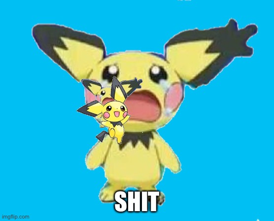Crying pichu (transparent) | SHIT | image tagged in crying pichu transparent | made w/ Imgflip meme maker