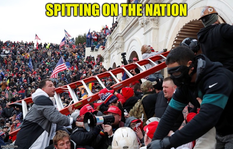 Qanon - Insurrection - Trump riot - sedition | SPITTING ON THE NATION | image tagged in qanon - insurrection - trump riot - sedition | made w/ Imgflip meme maker