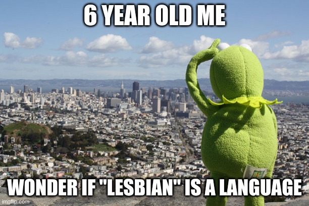 I'm still searching... Lemme know if you find an answer | 6 YEAR OLD ME; WONDER IF "LESBIAN" IS A LANGUAGE | image tagged in kermit searching | made w/ Imgflip meme maker