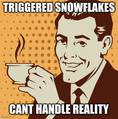 Mug approval | TRIGGERED SNOWFLAKES; CANT HANDLE REALITY | image tagged in mug approval | made w/ Imgflip meme maker