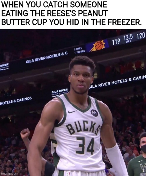 Reese in fridge | WHEN YOU CATCH SOMEONE EATING THE REESE'S PEANUT BUTTER CUP YOU HID IN THE FREEZER. | image tagged in humm | made w/ Imgflip meme maker