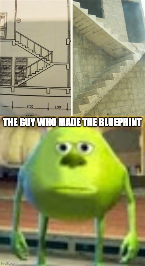 Im dying here... | THE GUY WHO MADE THE BLUEPRINT | image tagged in sully wazowski,you had one job,failure,lol | made w/ Imgflip meme maker