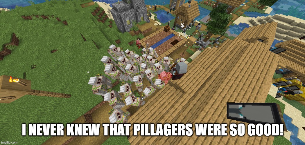 I Never Knew That Pillagers Were So Good! | I NEVER KNEW THAT PILLAGERS WERE SO GOOD! | image tagged in minecraft,pillager,irongolem | made w/ Imgflip meme maker